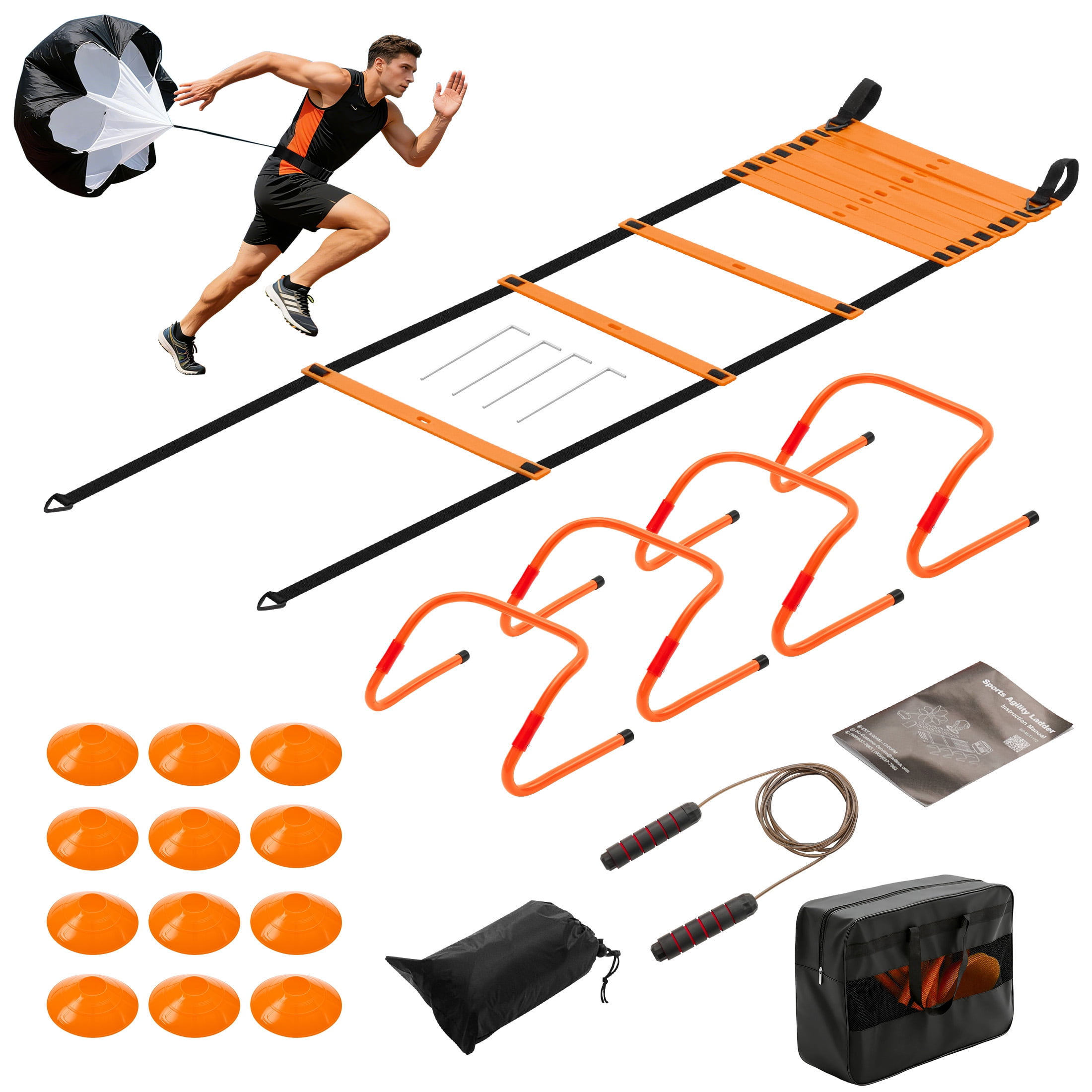EDX Agility Ladder Speed Training Set - Adjustable Fitness Ladder for Footwork, Coordination & Agility Drills Indoor Outdoor, Orange