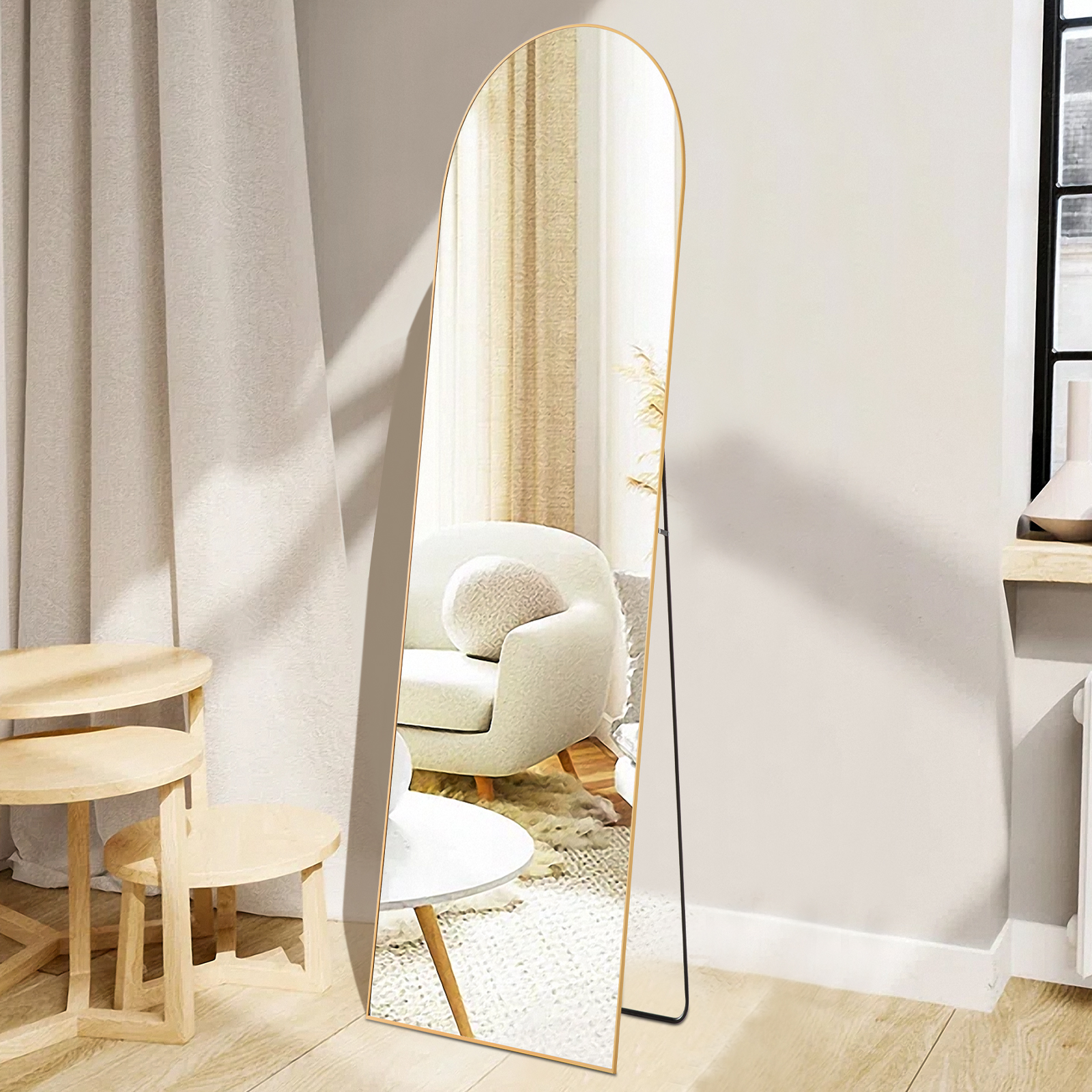 Nadia Arch Gold Metal 70"x28" Modern Floor Mirror