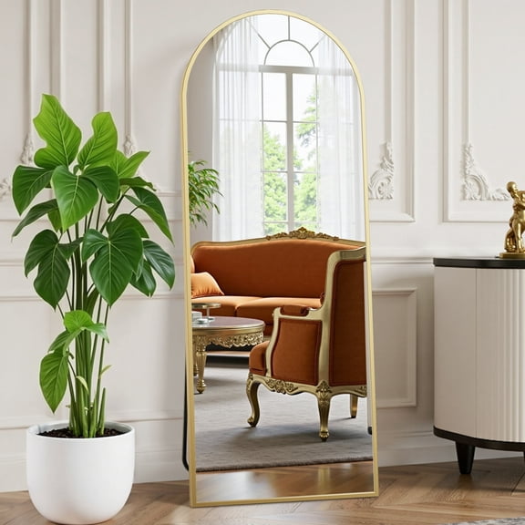 EDX Arched Full Length Mirror 65"x24" Full Body Mirror Rectangle Free Standing Wall Mounted Leaning Hanging Floor Mirrors, Gold