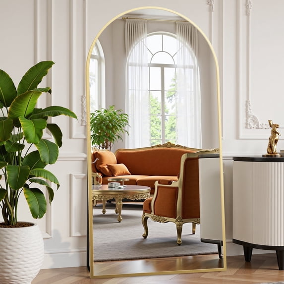 EDX Arched Full Length Mirror 71"x26" Full Body Mirror Rectangle Free Standing Wall Mounted Leaning Hanging Floor Mirrors, Gold