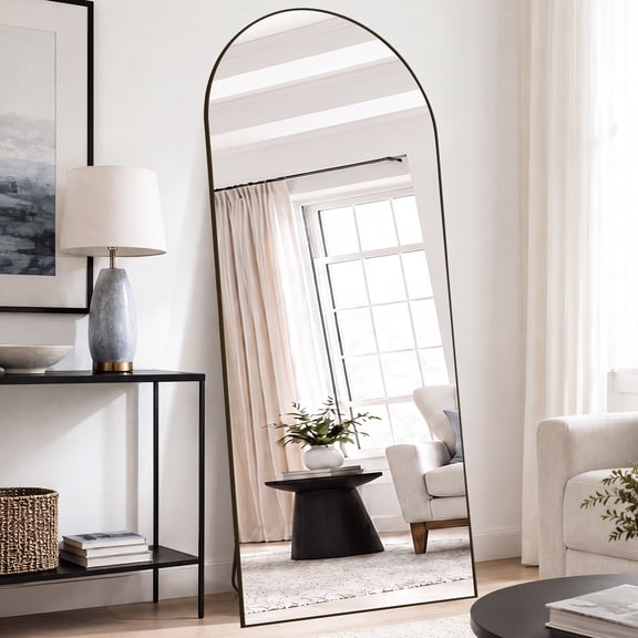 EDX Arched Full Length Mirror 78"x38" Full Body Mirror Arched Free Standing Wall Mounted Leaning Hanging Floor Mirrors, Black