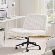 EDX Armless Office Chair Criss Cross Legged Chair with Wheels, Comfy Home Dressing Chairs, Beige