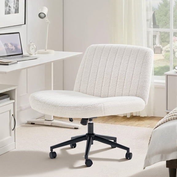 EDX Armless Office Chair Criss Cross Legged Chair with Wheels, Comfy Home Dressing Chairs, Beige