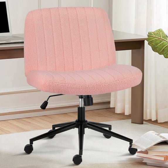 EDX Armless Office Chair Criss Cross Legged Chair with Wheels, Comfy Home Dressing Chairs, Pink