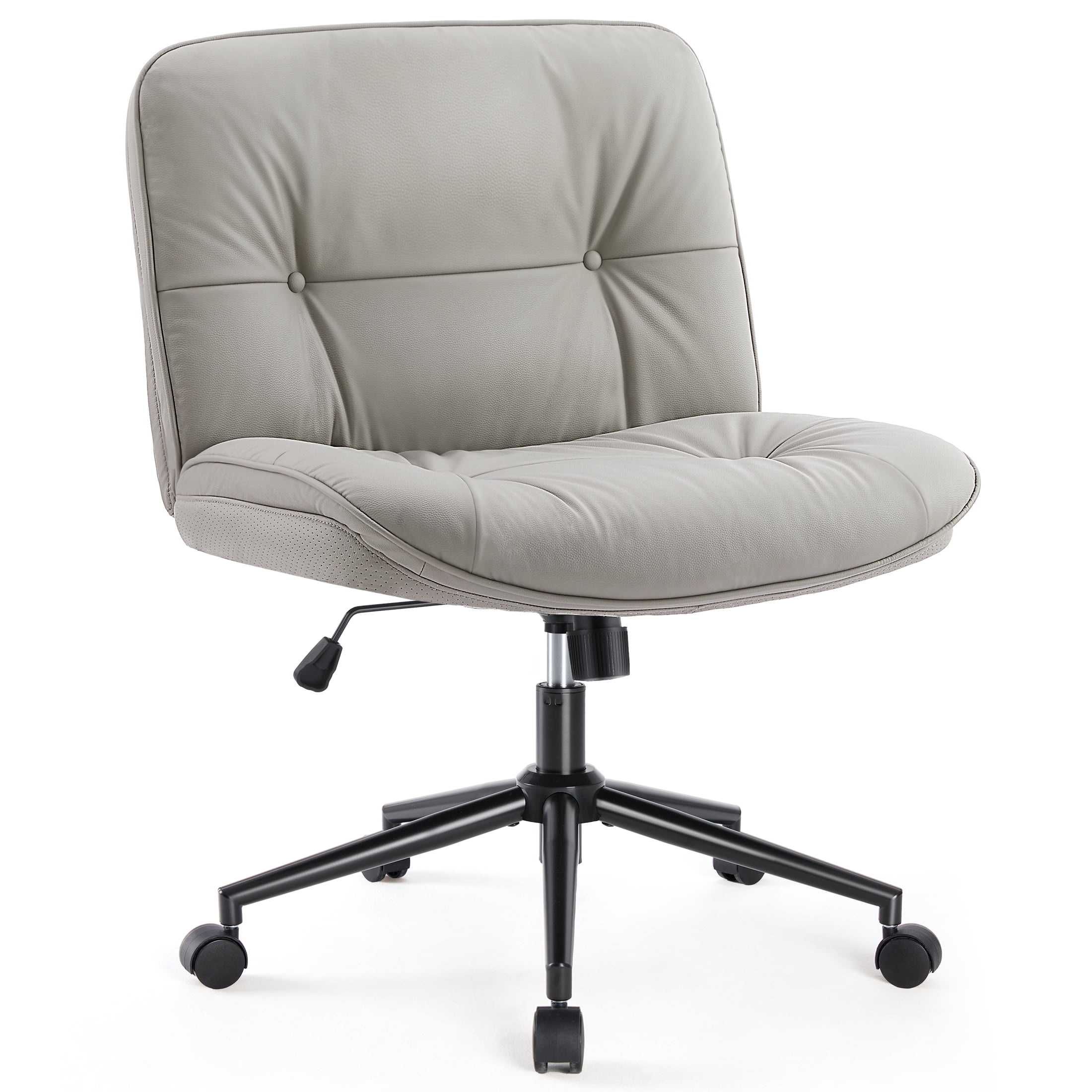 EDX Armless Office Chair with Wheels, Leather Upholstered Wide Seat Home Office Chair, 130° Rocking Mid Back Computer Chair, Perfect for Office, Bedroom, and Makeup, Khaki