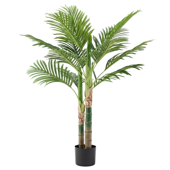 EDX 4ft Artificial Plants, Palm Tree, Faux Tropical Greenery Decorative Plant, Pre-Potted Fake Palm with Realistic Green Leaves for Indoor Outdoor Home Office Living Room Patio Decor