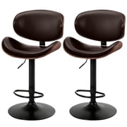 EDX Bar Stools Set of 2 for Kitchen Counter, Adjustable Bentwood Barstools, Modern PU Leather Upholstered Bar Chair with Back and Footrest, for Bar, Kitchen, Dining Room, Brown