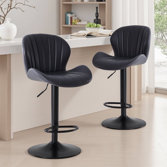 EDX Bar Stools Set of 2, Modern Adjustable Armless Swivel Counter Stools with PU Leather, Black