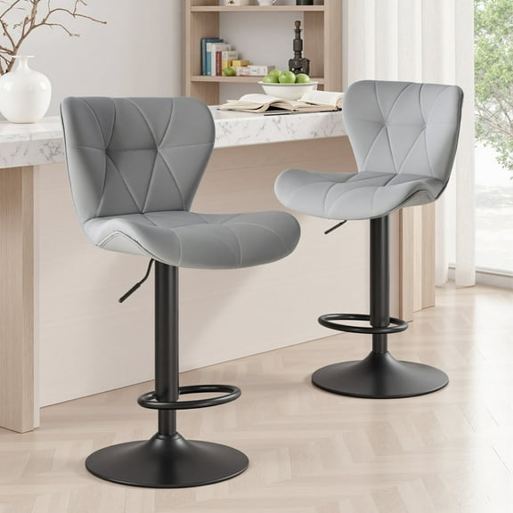 EDX Bar Stools Set of 2, Modern Adjustable Armless Swivel Counter Stools with PU Leather, Gray