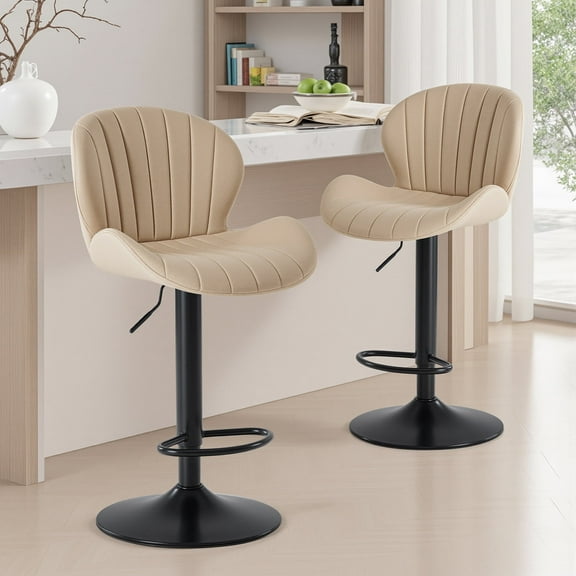 EDX Bar Stools Set of 2, Modern Adjustable Armless Swivel Counter Stools with PU Leather, Gray