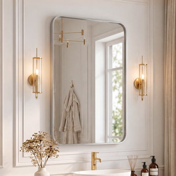 EDX Bathroom Mirror 22"x 30" Wall Mirror with Rectangular Metal Frame, Silver