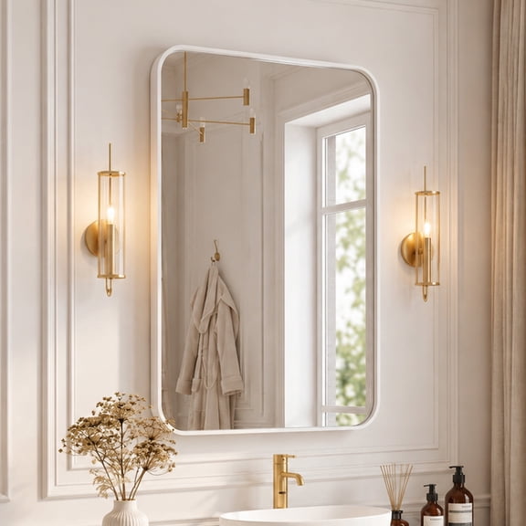 EDX Bathroom Mirror 22"x 30" Wall Mirror with Rectangular Metal Frame, White