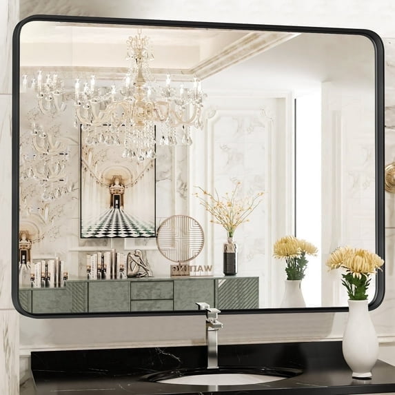 EDX Bathroom Mirror 24"x 36" Wall Mirror with Rectangular Metal Frame, Gold