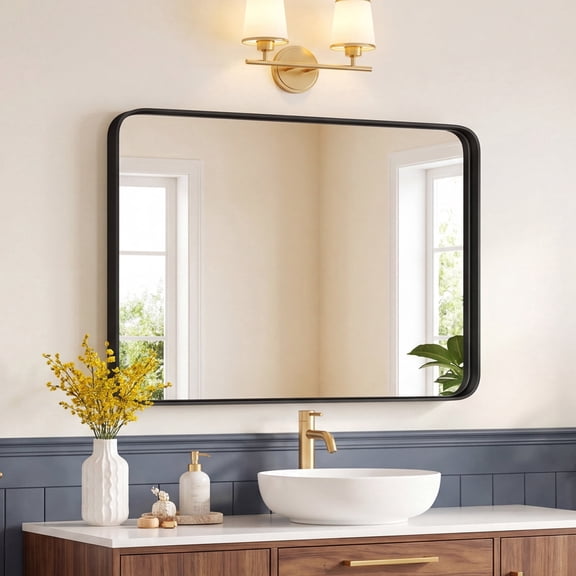 EDX Bathroom Mirror 24"x 40" Wall Mirror with Rectangular Metal Frame, Black