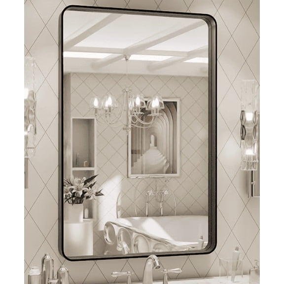 EDX Bathroom Mirror 24"x 40" Wall Mirror with Rectangular Metal Frame, Silver