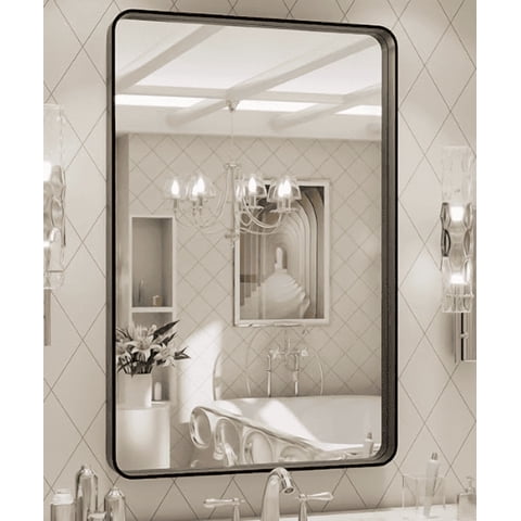 EDX Bathroom Mirror 24"x 40" Wall Mirror with Rectangular Metal Frame, Silver