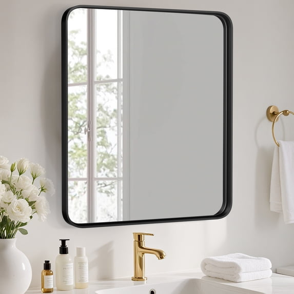 EDX Bathroom Mirror 28"x 36" Wall Mirror with Rectangular Metal Frame, Black