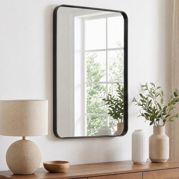 EDX Bathroom Mirror 30"x 22" Wall Mirror with Rectangular Metal Frame, Black