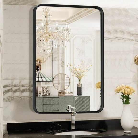 EDX Bathroom Mirror 30"x 22" Wall Mirror with Rectangular Metal Frame, Black