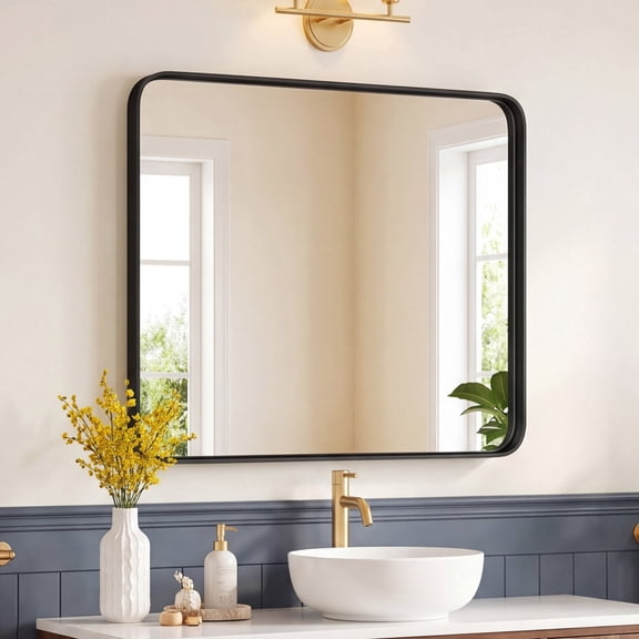 EDX Bathroom Mirror 30"x 30" Wall Mirror with Rectangular Metal Frame, Black
