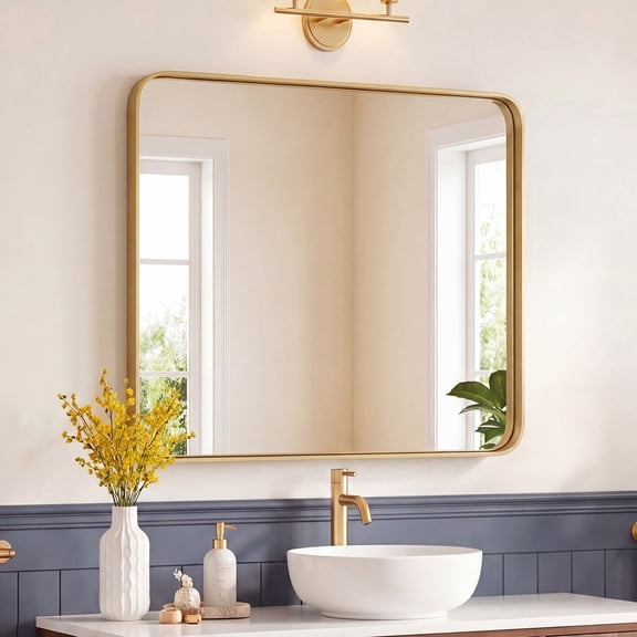 EDX Bathroom Mirror 30"x 30" Wall Mirror with Rectangular Metal Frame, Gold