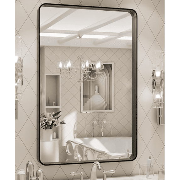 EDX Bathroom Mirror 30"x 40" Wall Mirror with Rectangular Metal Frame, White
