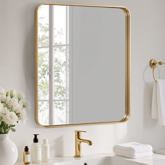 EDX Bathroom Mirror 32"x 40"Wall Mirror with Rectangular Metal Frame, Gold