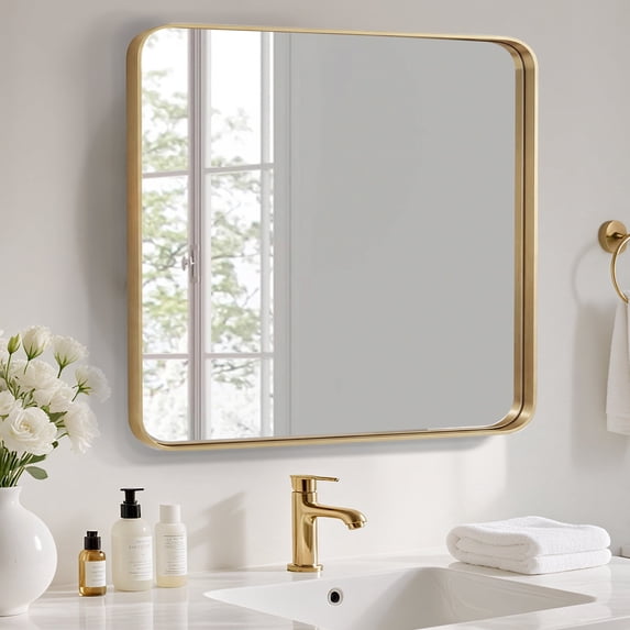 EDX Bathroom Mirror 32"x 48" Wall Mirror with Rectangular Metal Frame, Gold