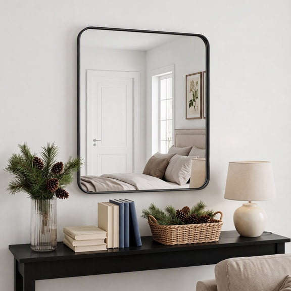 EDX Bathroom Mirror 36"x 24" Wall Mirror with Rectangular Metal Frame, Black