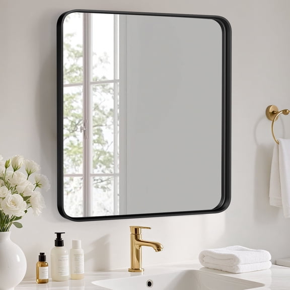 EDX Bathroom Mirror 36"x 36" Wall Mirror with Rectangular Metal Frame, Black