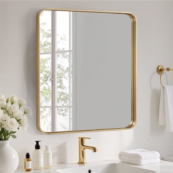 EDX Bathroom Mirror 36"x 36"Wall Mirror with Rectangular Metal Frame, Gold