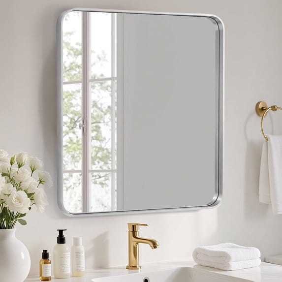EDX Bathroom Mirror 36"x 36" Wall Mirror with Rectangular Metal Frame, Silver