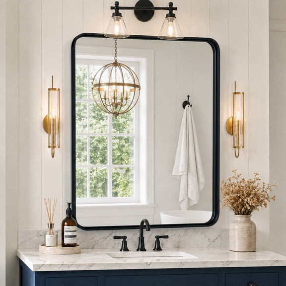 EDX Bathroom Mirror 36"x 48" Wall Mirror with Rectangular Metal Frame, Black