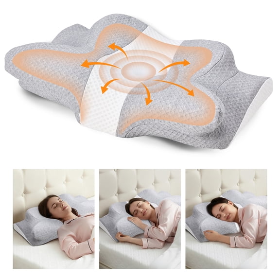 EDX Bed Pillows for Neck Pain and Shoulder Relief,Ergonomic Side Sleeper Pillow for Contour Support for Bed Sleeping,Memory Foam Pillows Orthopedic Pillow for Back Stomach Sleepers,Gray