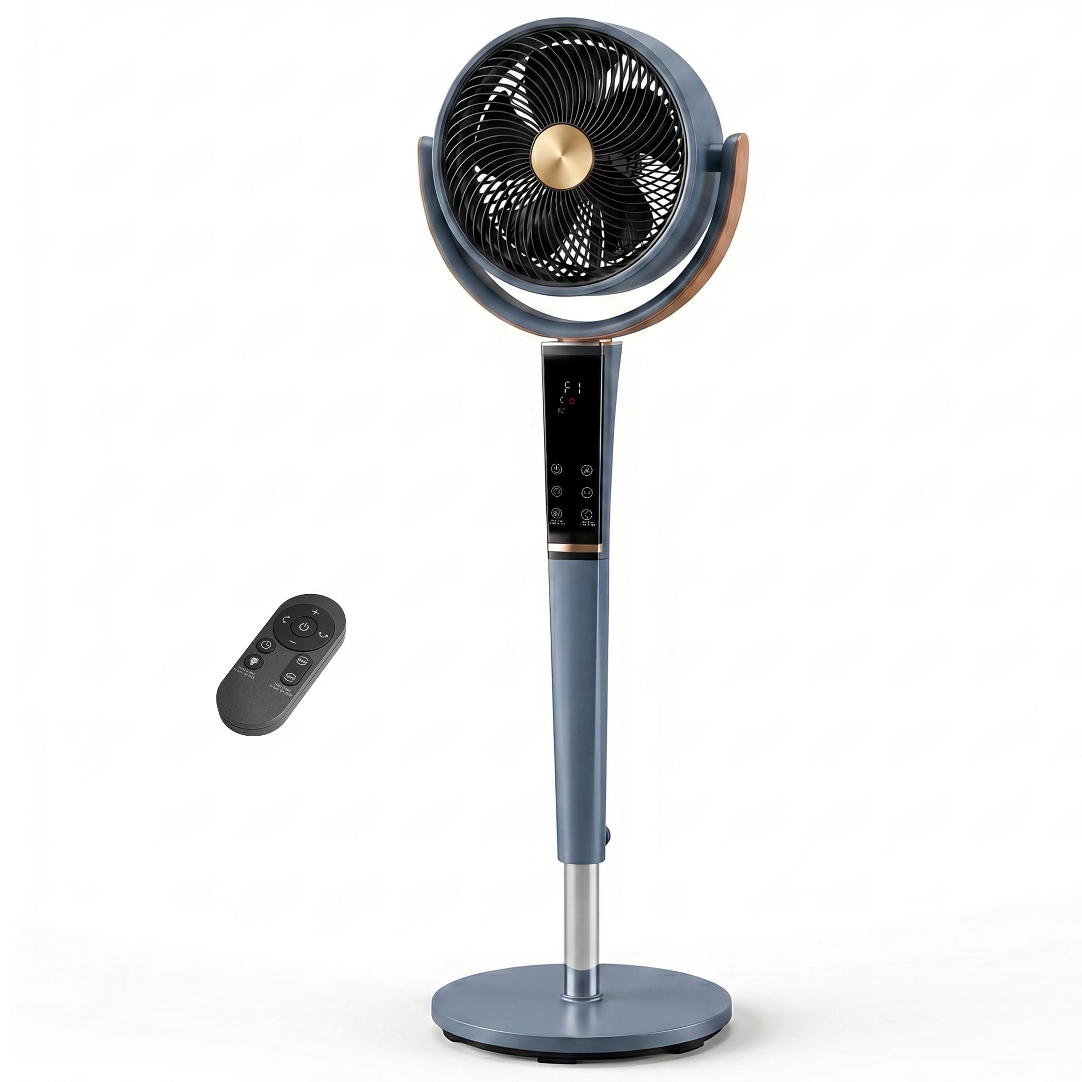 EDX Bedroom Pedestal Fan, Quiet 20dB DC Air Circulator, 15 Speeds 5 Modes, 120° Oscillation, 12H Timer, 1050CFM Airflow, 37-45" Adjustable Height, LED Light, Standing Fan with Remote, Gray