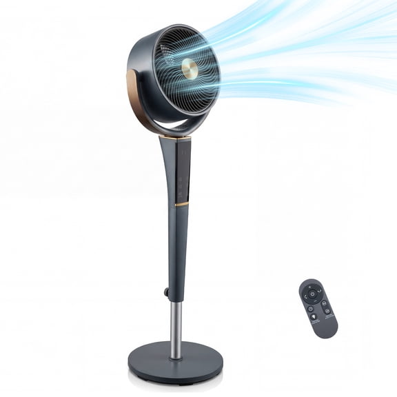 EDX Bedroom Pedestal Fan, Quiet 20dB DC Air Circulator, 15 Speeds 5 Modes, 120° Oscillation, 12H Timer, 1050CFM Airflow, 37-45" Adjustable Height, LED Light, Standing Fan with Remote, Gray