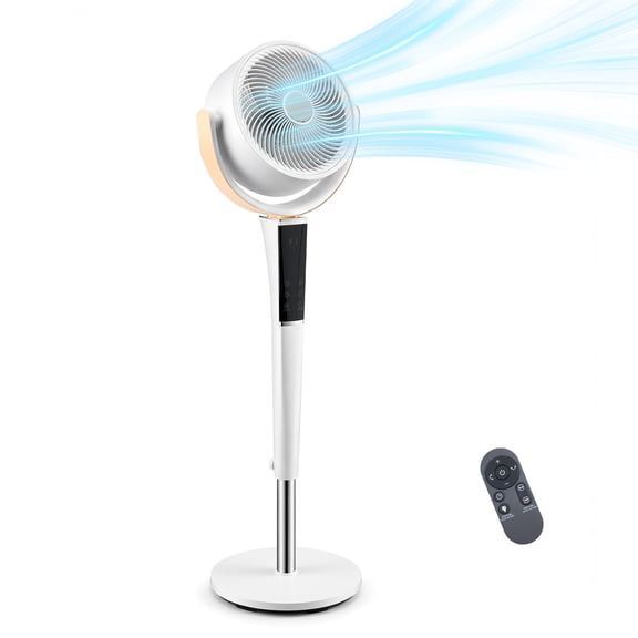 EDX Bedroom Pedestal Fan, Quiet 20dB DC Air Circulator, 15 Speeds 5 Modes, 120° Oscillation, 12H Timer, 1050CFM Airflow, 37-45" Adjustable Height, LED Light, Standing Fan with Remote, White