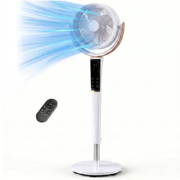 EDX Bedroom Pedestal Fan, Quiet 20dB DC Air Circulator, 15 Speeds 5 Modes, 120° Oscillation, 12H Timer, 1050CFM Airflow, 37-45" Adjustable Height, LED Light, Standing Fan with Remote, White