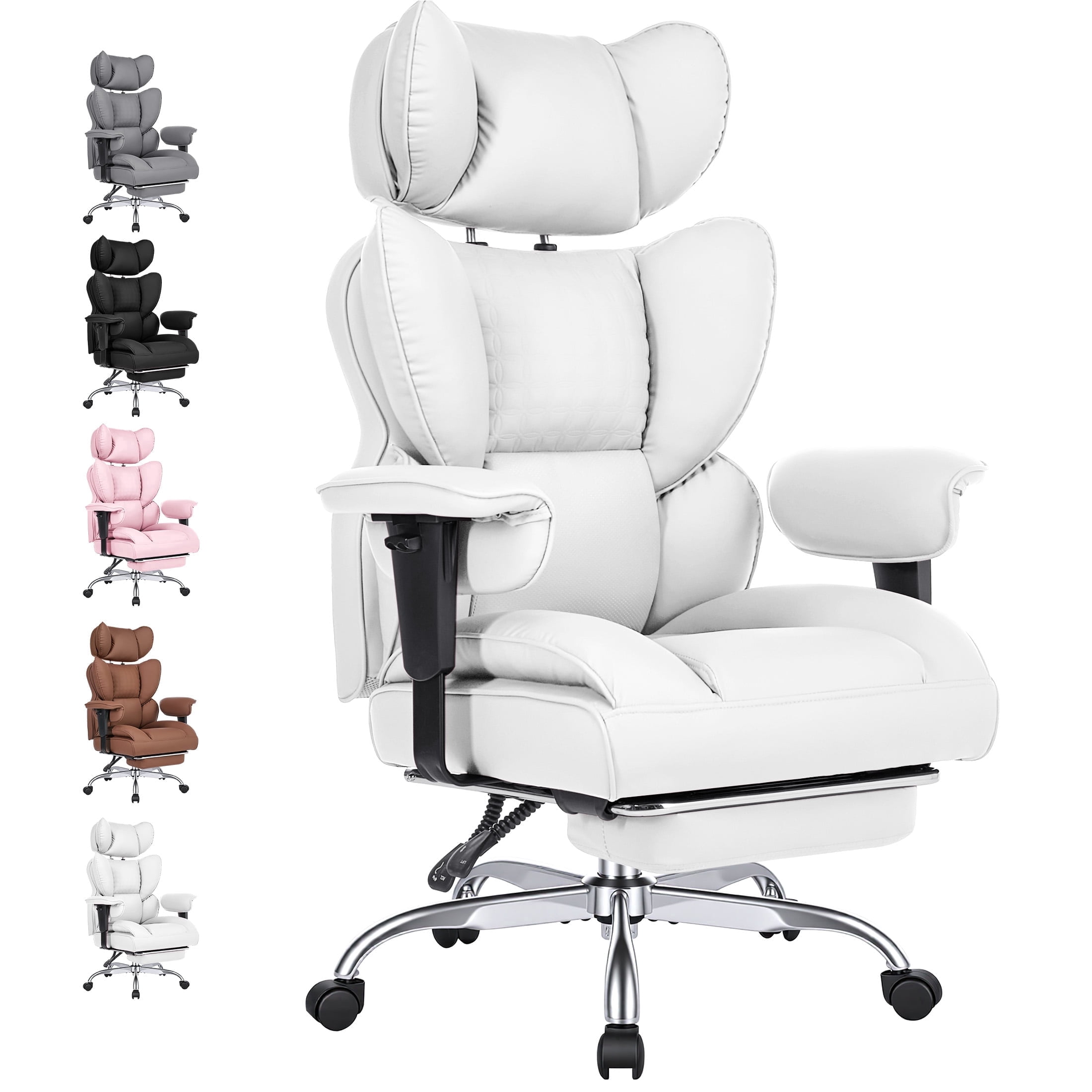 EDX Big and Tall Home Office Chair with Adjustable Armrests and Footrest,PU Leather Excutive Computer Chair with Wide Seat,Desk Chair with Ergonomic Lumbar Support,Beige