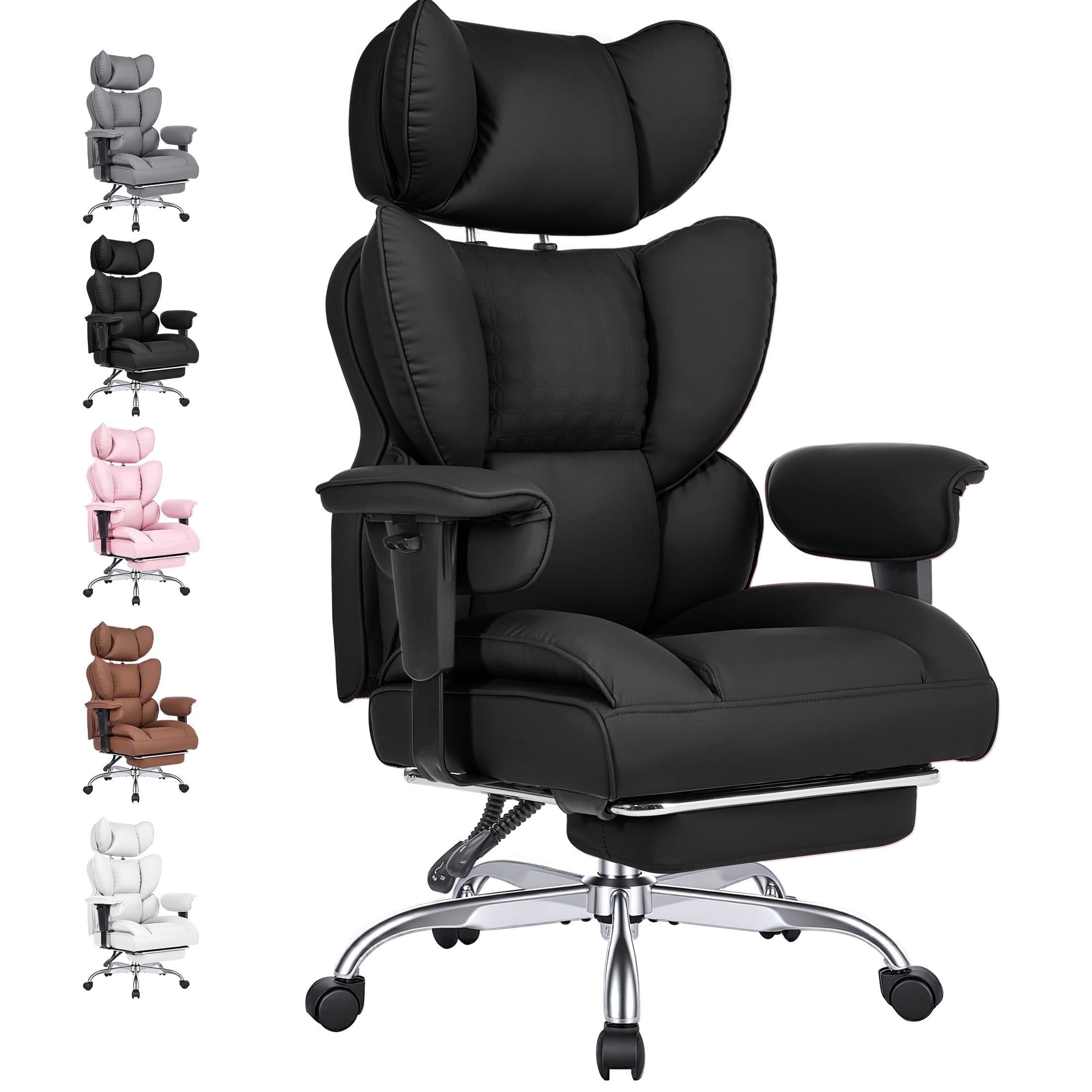 EDX Big and Tall Home Office Chair with Adjustable Armrests and Footrest,PU Leather Excutive Computer Chair with Wide Seat,Desk Chair with Ergonomic Lumbar Support,Black