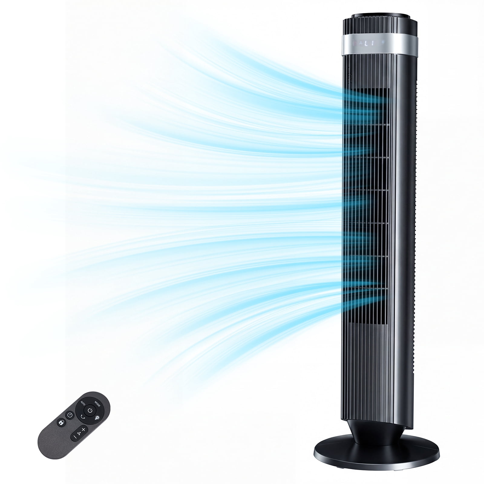 EDX Bladeless Tower Fan for Bedroom, 25ft/s High Velocity 28dB Quiet DC Fan, 5 Speeds 4 Modes, 12H Timer 64°Oscillating, Remote Standing Fan for Home Office Indoor, Black