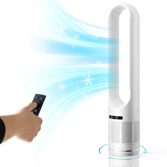 edx Bladeless Tower Fan, 41" Standing Floor Fan with 8 Speed, 80° Oscillating Fans with Remote Control, 8H Timer, White