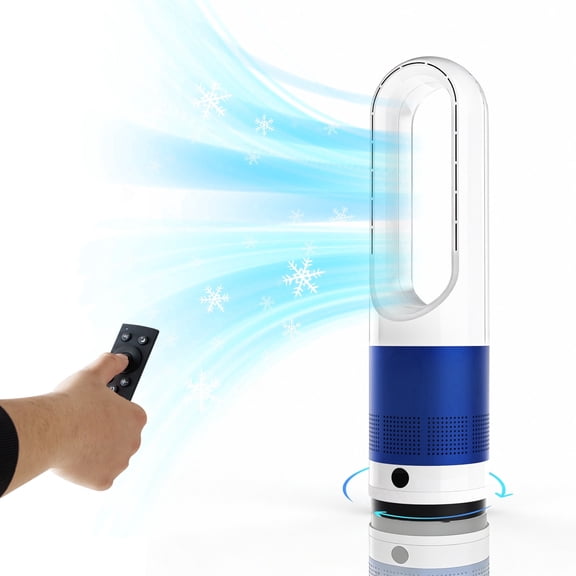 edx Bladeless Tower Fan, 22" Standing Floor Fan with 8 Speed, 80° Oscillating Fans with Remote Control, 9H Timer, Blue White