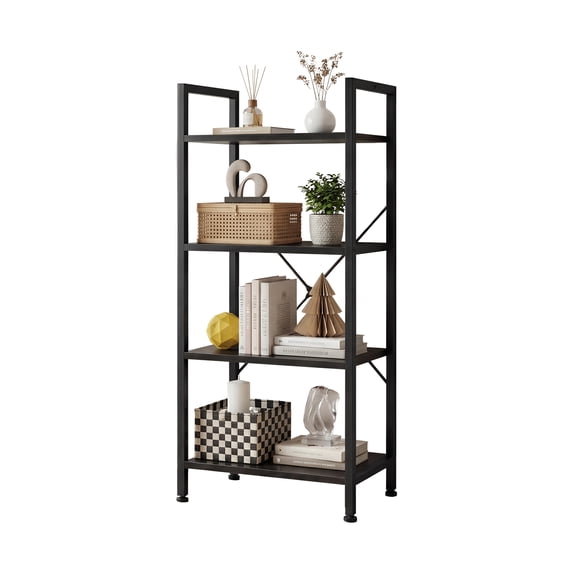 EDX Bookcase, 4 Tier Book Shelf, Storage Shelf, Classic Modern Bookcase for CDs, Movies, Books, Industrial Bookcase for Home Office, Living Room, Kitchen, Bedroom, Black