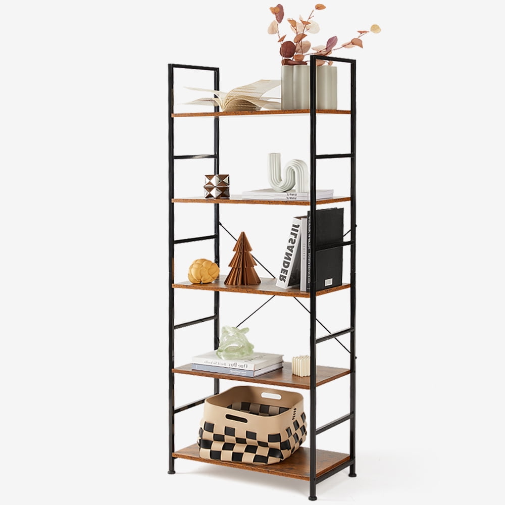 EDX Bookcase, 5 Tier Book Shelf, Storage Shelf, Classic Modern Bookcase for CDs, Movies, Books, Industrial Bookcase for Home Office, Living Room, Kitchen, Bedroom, Rust Brown - Walmart.com