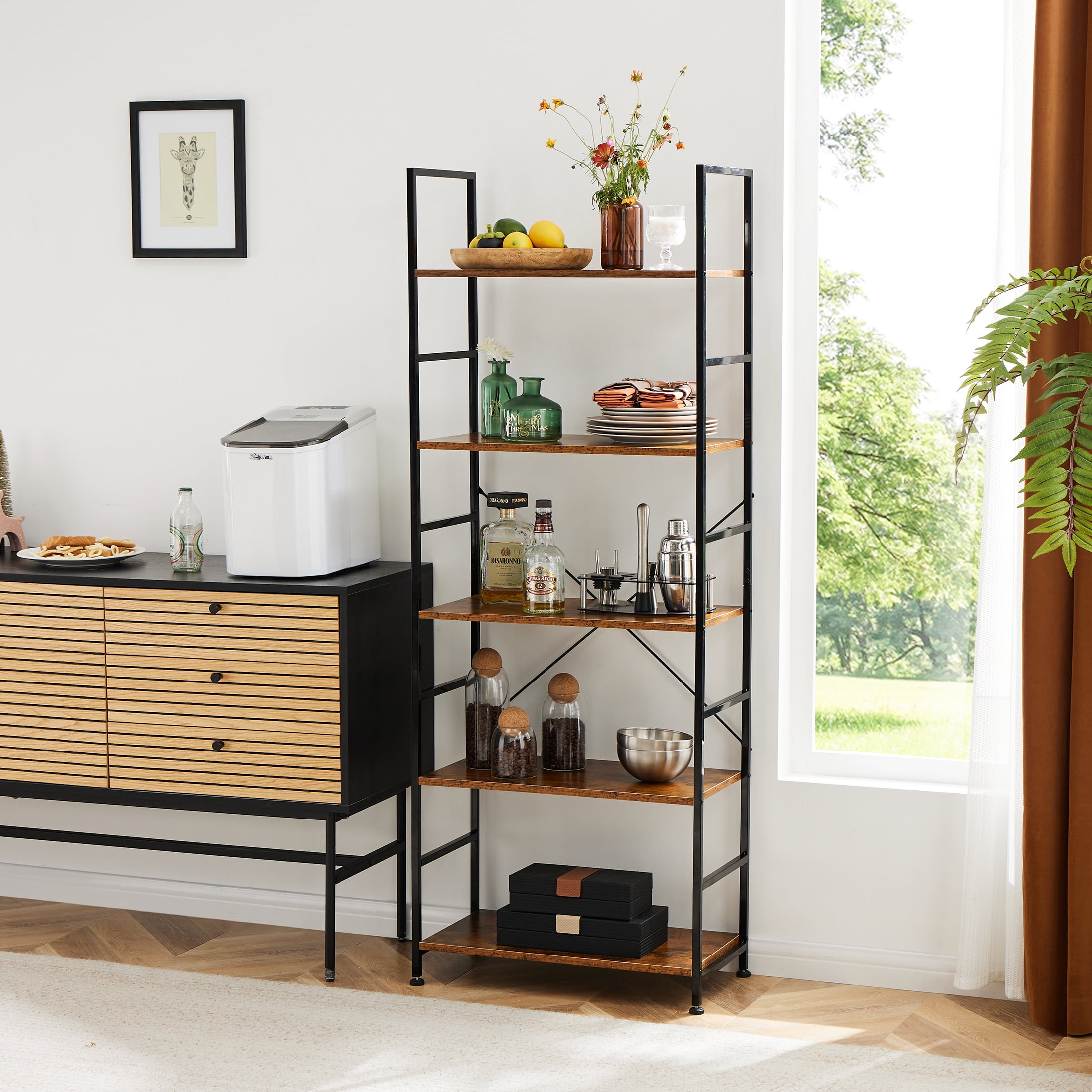 Homfa bookshelf rack 5 tier vintage bookcase shelf storage organizer modern wood look accent metal frame furniture home office hotsell