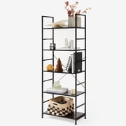 EDX Bookcase، 5 Tier Book Shelf، Storage Shelf، Classic Modern Bookcase for CDs، Movies، Books، Industrial Bookcase for Home Office، Living Room، Kitchen، Bedroom، Black
