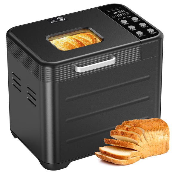 EDX Bread Maker, 20-in-1 Automatic Bread Machine with Stainless Steel Housing & Nonstick Ceramic Pan, 3 Loaf Sizes & 3 Crust Colors, 12-Hour Delay, Black