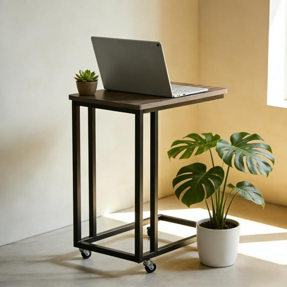 EDX C-Shaped End Table, Small Side Table for Couch, Sofa Table with Metal Frame for Living Room, Bedroom, Bedside, Gray