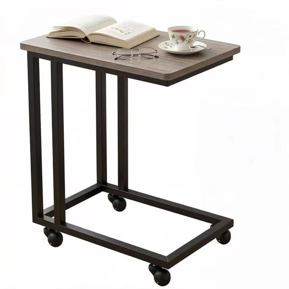 EDX C-Shaped End Table, Small Side Table for Couch, Sofa Table with Metal Frame for Living Room, Bedroom, Bedside, Gray